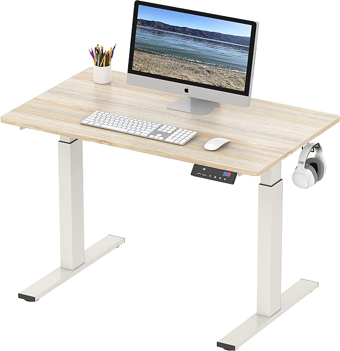 SHW Memory Preset Electric Height Adjustable Standing Desk, 40 x 24 Inches, Maple - LeafyLoom
