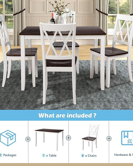 NicBex Dining Room Table Set for 4 Kitchen Table and Chairs Dining Table Set Home Kitchen Table and Chairs Wood Dining Set for Kitchen, Dining Room, Dinette, Breakfast Nook, White - LeafyLoom