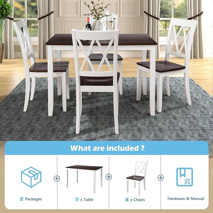 NicBex Dining Room Table Set for 4 Kitchen Table and Chairs Dining Table Set Home Kitchen Table and Chairs Wood Dining Set for Kitchen, Dining Room, Dinette, Breakfast Nook, White - LeafyLoom