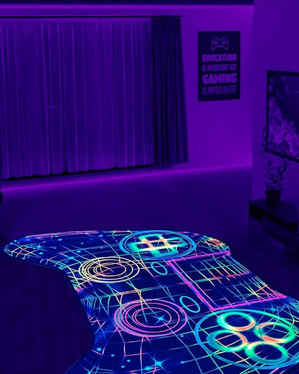 Gaming Rug Teen Boys Carpet Glow in The Blacklight Gamer Rug for Boys Room Playroom Non-Slip Area Rug Kids Boys Girls Game Room Casual Mat (60"x39") - LeafyLoom