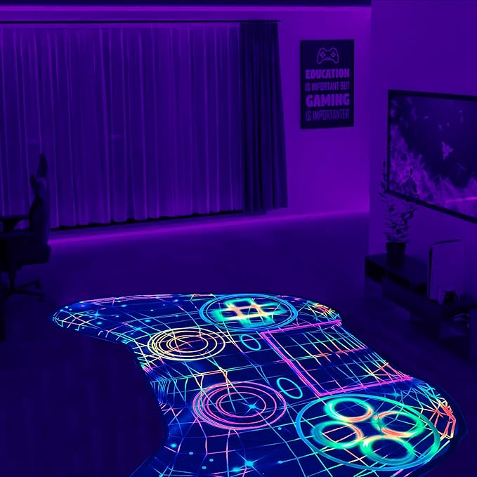 Gaming Rug Teen Boys Carpet Glow in The Blacklight Gamer Rug for Boys Room Playroom Non-Slip Area Rug Kids Boys Girls Game Room Casual Mat (60"x39") - LeafyLoom