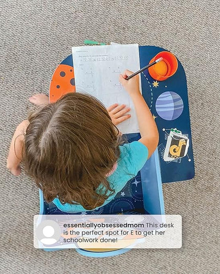 Delta Children Space Adventures Chair Desk with Storage Bin - Ideal for Arts & Crafts, Snack Time, Homeschooling, Homework & More - Greenguard Gold Certified, Blue - LeafyLoom