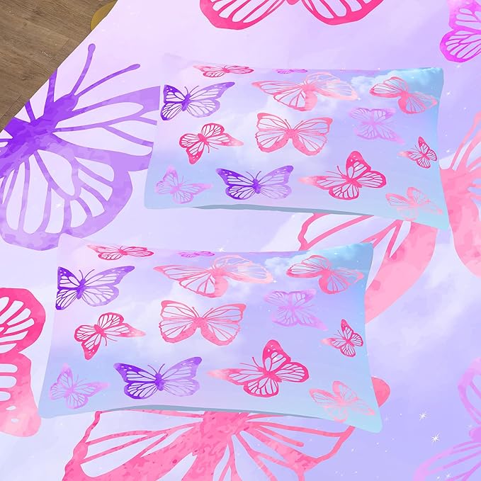Tailor Shop Butterfly Comforter Sets King Size,Purple Butterfly Bedding Sets for Girls Kids Teens with 2 Pillowcase… - LeafyLoom