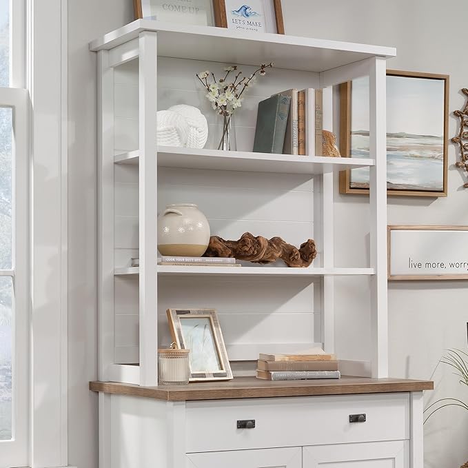 Sauder Cottage Road Library Hutch, White finish - LeafyLoom