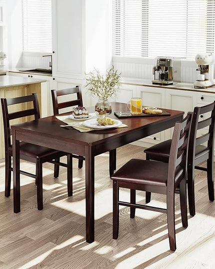 KKL Dining Table Set for 4, Malaysian Oak Kitchen Table and Chairs for Home and Apartment, 5-Piece Farmhouse Wood Kitchen and Dining Room Table Set, Easy Assembly - LeafyLoom