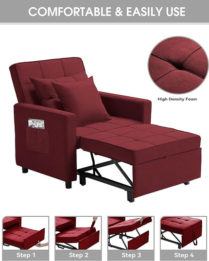 XSPRACER [UPDATED] Convertible Chair Bed, Sleeper Chair Bed 3 in 1, Stepless Adjustable Backrest,Armchair, Sofa, Bed, Fleece, Red, Single One - LeafyLoom