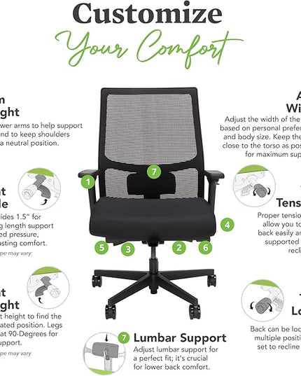HON Ignition 2.0 Ergonomic Office Chair - Tilt Recline, Swivel Wheels, Comfortable for Long Hours in Home Office & Task Work, Executive - LeafyLoom