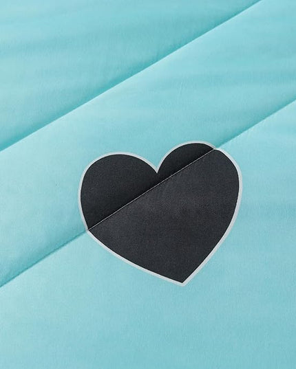 Love Pattern Girls Comforter Set King Size, Sky Blue Cute Love Heart Print Comforter Bedding Set for All Seasons, Geometric Soft Microfiber 3 Pieces Comforter Set with Pillowcases - LeafyLoom