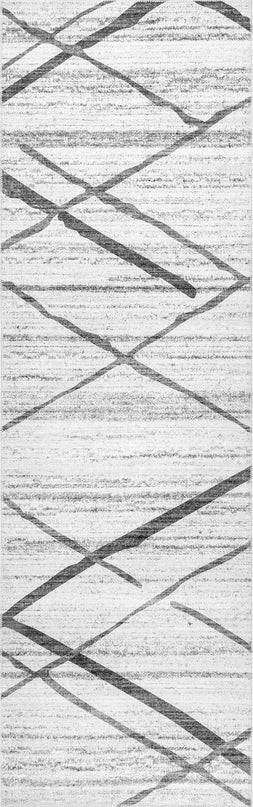 nuLOOM Trellis Stripes Machine Washable Ultra Thin Runner Rug, 2' 6" x 8', Light Grey - LeafyLoom
