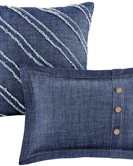 Woolrich Rustic Lodge Cabin Comforter Set - All Season Down Alternative Warm Bedding Layer and Matching Shams, Oversized Queen, Perry, Denim Blue - LeafyLoom