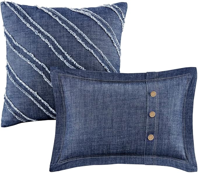 Woolrich Rustic Lodge Cabin Comforter Set - All Season Down Alternative Warm Bedding Layer and Matching Shams, Oversized Queen, Perry, Denim Blue - LeafyLoom