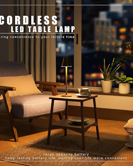 LED CordlessTable Lamp,4000mAh Rechargeable Battery Desk lamp,3 Level Brightness Night Light, Minimalist Design, for Couple Dinner/Coffee Table/Restaurant/Bedroom(Vintage Copper) - LeafyLoom