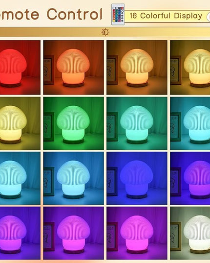 16 Colors Mushroom Lamp Night Light, Elegant 3D Printed Table Lamp with LED, Remote Control Desk Lamp Perfect for Bedroom, Living Room Decor, Great Gift for Women kids, Teens (H:7.1 inches) - LeafyLoom