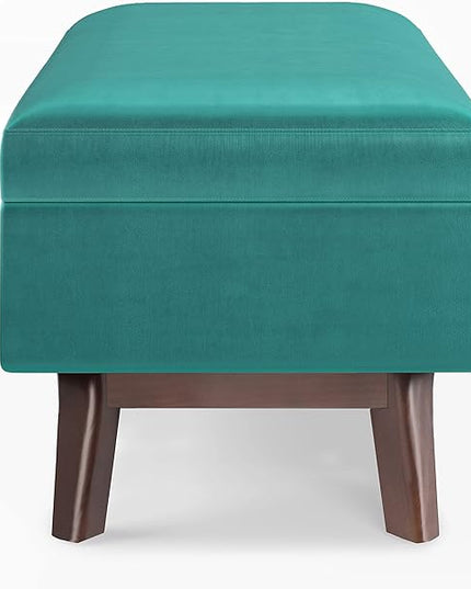 SIMPLIHOME Owen 36 inch Wide Rectangle Small Rectangular Storage Ottoman in Aqua Blue Velvet Fabric, for the Living Room, Family Room and Entryway - LeafyLoom