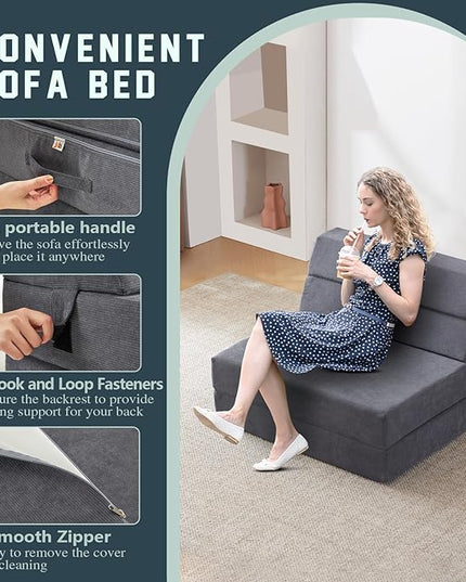jela Sofa Bed Foldable Mattress Luxury Corduroy, Folding Sleeper Sofa Chair Bed Floor Mattress Floor Couch, Fold Out Couch Futon Mattress for Guest Room, Living Room - LeafyLoom