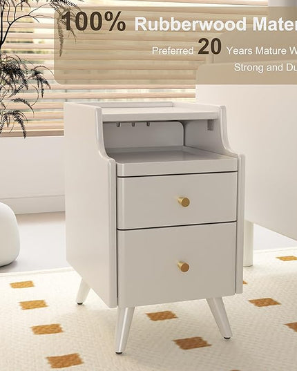 Solid Wood Nightstand, Nightstand with Drawers, Walnut Bedside Table for Bedroom - LeafyLoom