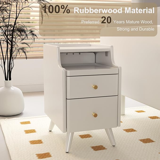 Solid Wood Nightstand, Nightstand with Drawers, Walnut Bedside Table for Bedroom - LeafyLoom