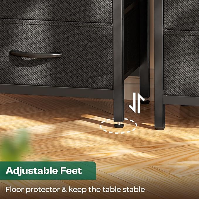 Nightstand with Charging Station, Side Table with Fabric Drawers, End Table with Open Shelf, Bedside Table with USB Ports and Outlets, Night Stand for Bedroom, Rustic Brown and Black - LeafyLoom
