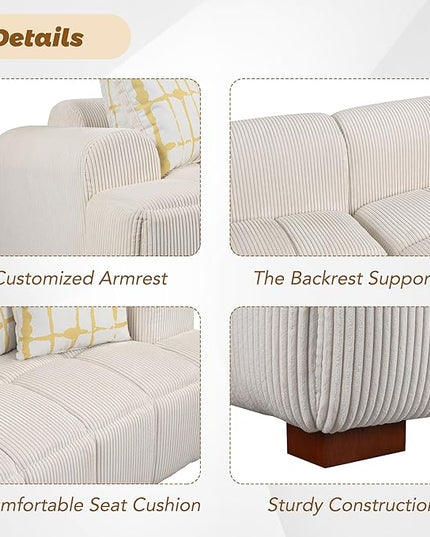 Oversized 4 Seaters Corduroy Upholstery Modular Cloud Sectional Sofa Couch,Modern Living Room Deep Seat Upholstered TV Sofa&Couch with 4PCS Pillows and Rubber Wood Legs for Home Apartment - LeafyLoom