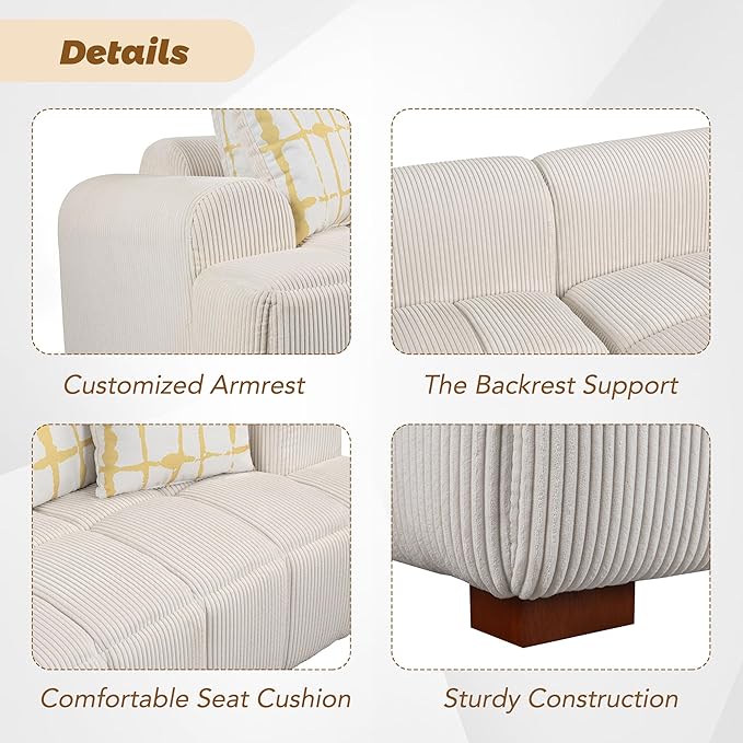 Oversized 4 Seaters Corduroy Upholstery Modular Cloud Sectional Sofa Couch,Modern Living Room Deep Seat Upholstered TV Sofa&Couch with 4PCS Pillows and Rubber Wood Legs for Home Apartment - LeafyLoom