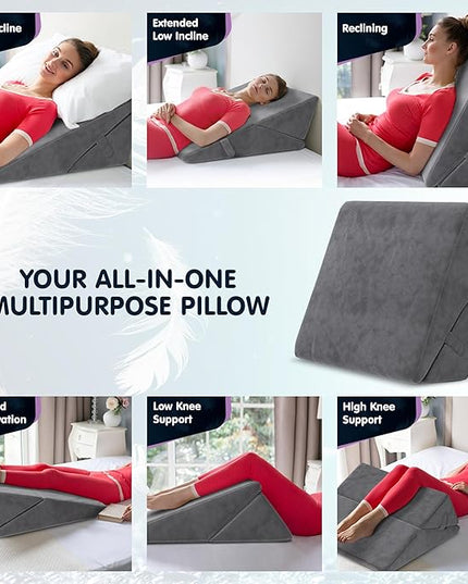 Adjustable Bed Wedge Pillow for Sleep Apnea, Gerd, Acid Reflux, Post Surgery, Heartburn - Foam Wedge Pillow for Back Pain Relief, Sleep Apnea Pillow Wedge or Bed Wedge Pillow for Sleeping for Seniors - LeafyLoom