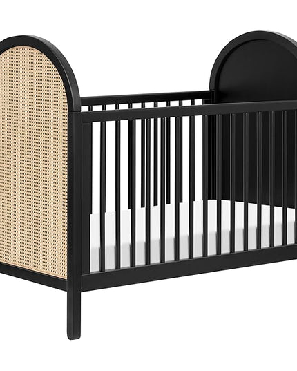 babyletto Bondi Cane 3-in-1 Convertible Crib with Toddler Bed Conversion Kit in Black with Natural Cane, Greenguard Gold Certified - LeafyLoom