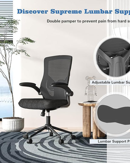 Office Chair, High Back Desk Chair with Adjustable Lumbar Support, Ergonomic Mesh Computer Chair with Premium Cold-Cured Cushion, Height Liftable Swivel Chair for Home Office - LeafyLoom