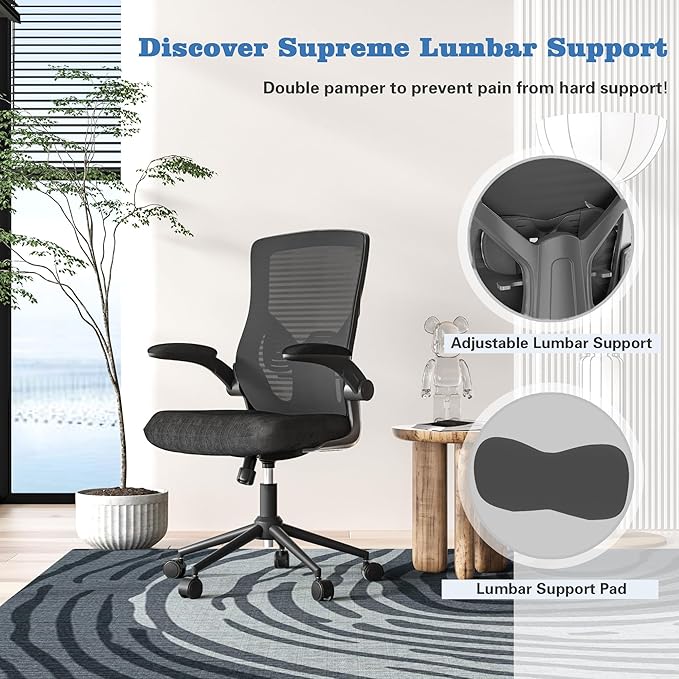 Office Chair, High Back Desk Chair with Adjustable Lumbar Support, Ergonomic Mesh Computer Chair with Premium Cold-Cured Cushion, Height Liftable Swivel Chair for Home Office - LeafyLoom