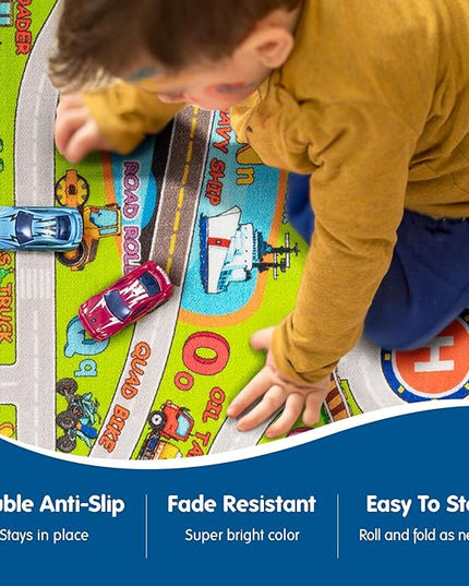 Booooom Jackson Large Kids Car Rug,Train Rug,ABC Alphabet Nursery Rug for Kids,Car Play Rug for Kids Playroom,Race Track Rug,Car Play Mat,Road Rug for Toddlers,Car Mat Car Carpet for Kids Room - LeafyLoom