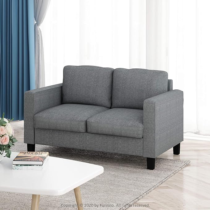Furinno Bayonne Modern Upholstered Loveseat/Sofa Couch for Living Room, Gunmetal - LeafyLoom