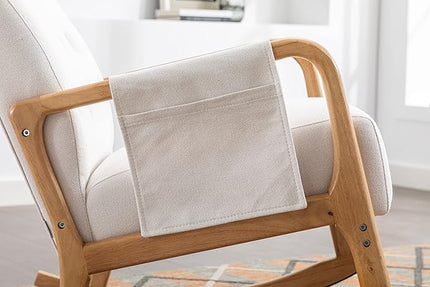 Armchair with Ottoman, Mid-Century Upholstered Accent Nursery, Glider Rocker Thick Cushion, Comfy Indoor Leisure Lounge Living Room, Bedroom, Office, Rocking Chair, Beige - LeafyLoom