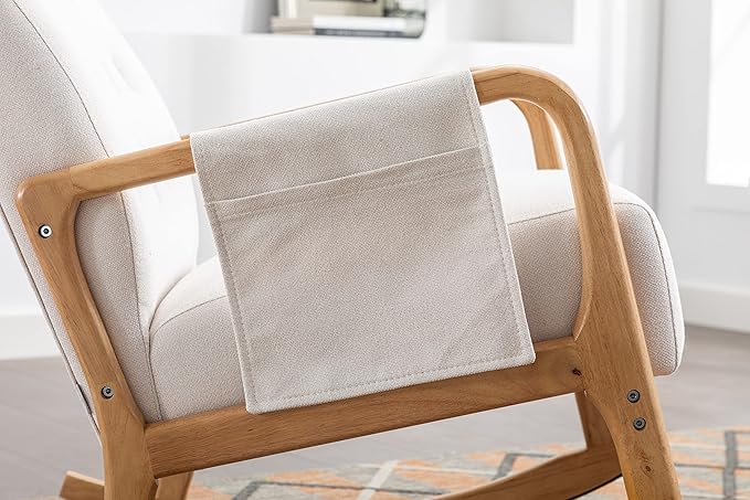 Armchair with Ottoman, Mid-Century Upholstered Accent Nursery, Glider Rocker Thick Cushion, Comfy Indoor Leisure Lounge Living Room, Bedroom, Office, Rocking Chair, Beige - LeafyLoom