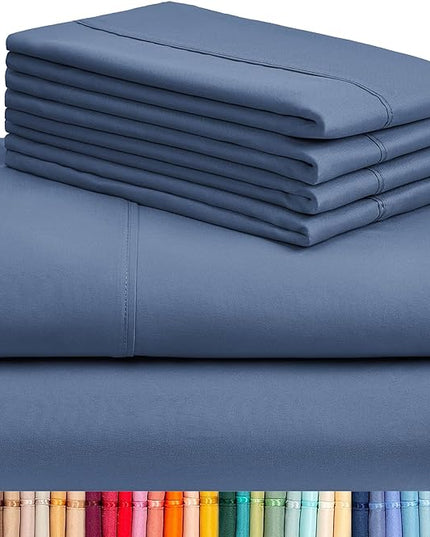 LuxClub 6 PC Queen Sheet Set, Breathable Luxury Bed Sheets, Deep Pockets 18" Eco Friendly Wrinkle Free Cooling Sheets Machine Washable Hotel Bedding Silky Soft - Oxford Queen - LeafyLoom