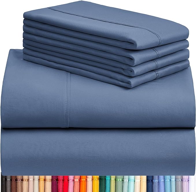 LuxClub 6 PC Queen Sheet Set, Breathable Luxury Bed Sheets, Deep Pockets 18" Eco Friendly Wrinkle Free Cooling Sheets Machine Washable Hotel Bedding Silky Soft - Oxford Queen - LeafyLoom
