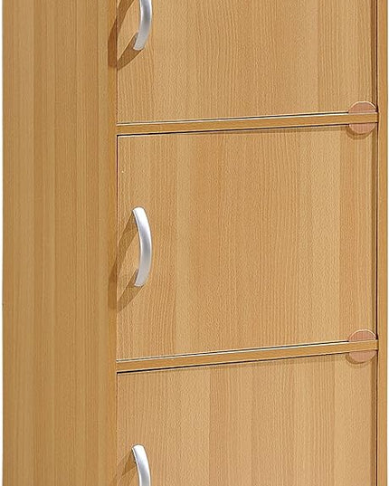 HODEDAH 3 Door Bookcase Cabinet, Beech - LeafyLoom