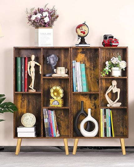 LEYAOYAO 5 Cube Small Bookshelf,3 Tier Mid-Century Bookcase with Legs,Wood Bookshelves Storage Organizer Shelf,Narrow Book Shelves,Brown Bookcases - LeafyLoom