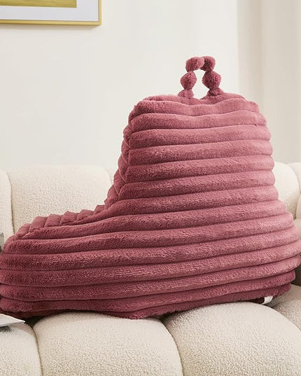 WERDIM Reading Pillow for Sitting in Bed, Faux Fur Back Pillow for Bed Rest, Bed Chair Pillow with Arms and Pockets(Standard, Dusty Rose) - LeafyLoom