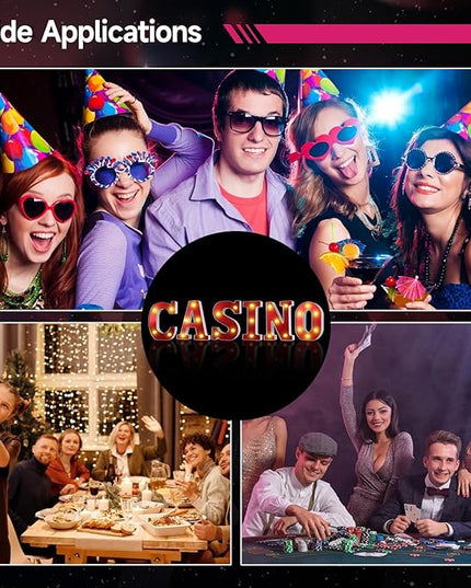 6 PCS Light Up LED Letters Sign Lights, Casino Party Decorations, Battery-Powered Marquee Lighted Signs, Alphabet LED Letter Lights for Night Party Tabletop Decor Supplies - LeafyLoom