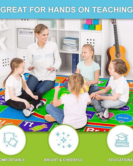 ABC Alphabet Colors Shapes Numbers, Non Slip Kids Educational Rug Carpet for Boy & Girl, Fun Learning Classroom Playroom Bedroom, Playtime Activity Mat for Toddler Play Area Baby Playtime Activity - LeafyLoom
