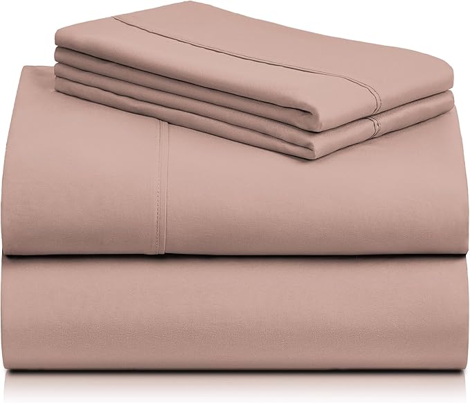 LuxClub Twin Sheets - Soft Twin Bed Sheets for Boys and Girls, 4 PC Deep Pockets 18" Eco Friendly Wrinkle Free Kids Fitted Sheets Machine Washable Hotel Bedding Silky Soft- Pearl Pink Twin - LeafyLoom
