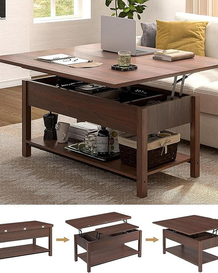 FABATO Lift Top Coffee Table, 4-in-1 Multi-Function Convertible Coffee Table with Storage, Coffee Table Converts to Dining Table for Living Room Reception Room Office, Espresso - LeafyLoom