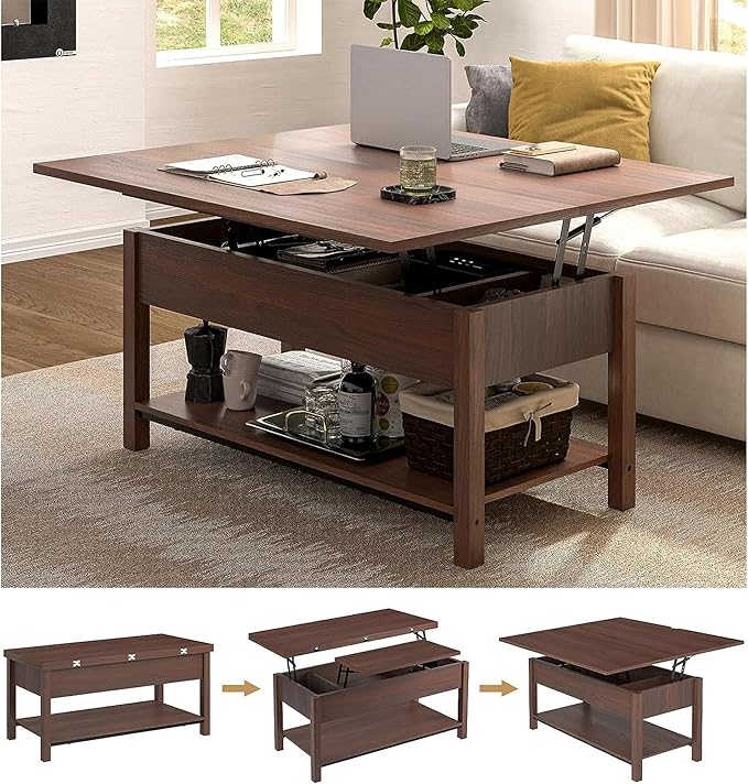 FABATO Lift Top Coffee Table, 4-in-1 Multi-Function Convertible Coffee Table with Storage, Coffee Table Converts to Dining Table for Living Room Reception Room Office, Espresso - LeafyLoom