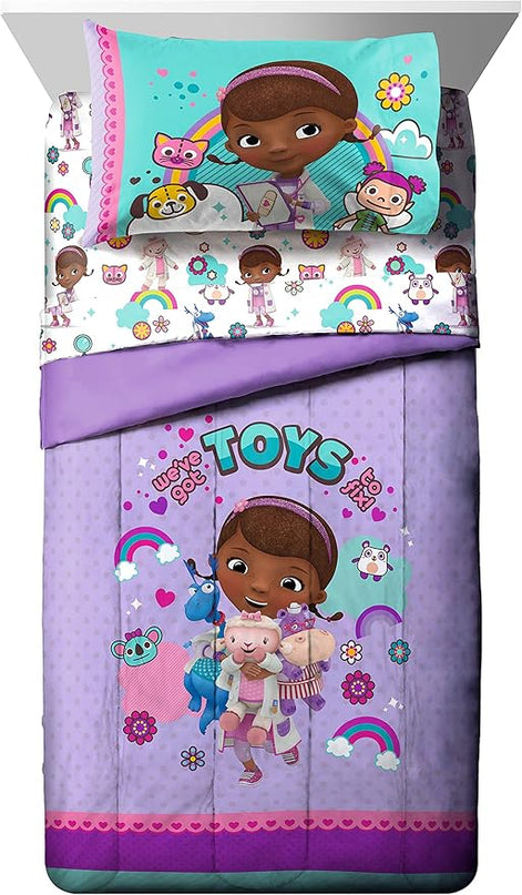 Jay Franco Disney Junior Doc McStuffins Hospital 5 Piece Twin Bed Set - includes Reversible Comforter & Sheet Set - Super Soft Fade Resistant Microfiber (Official Disney Junior Product) - LeafyLoom