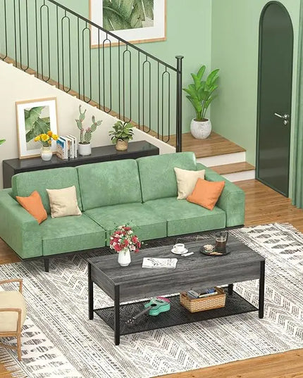 Homieasy Lift Top Coffee Table with Storage Shelf and Hidden Compartment, Modern Lift Top Table for Living Room, Wood Lift Tabletop, Metal Frame - Black Oak - LeafyLoom