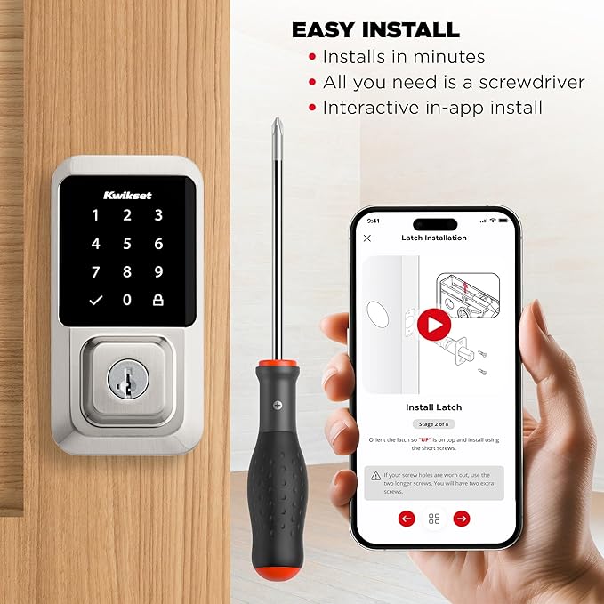 Kwikset Halo Wi-Fi Smart Lock, Keyless Entry Door Deadbolt, Geofence Auto-Unlock, Grade AAA Certified, No Hub Easy Install, Satin Nickel Lifetime Finish Warranty, Touchscreen Kwikset