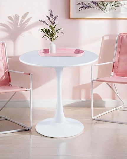 White Round Table Modern Dining Table, 24" Tulip Table Kitchen Table Small Dining Table for 2 People Coffee Table - LeafyLoom