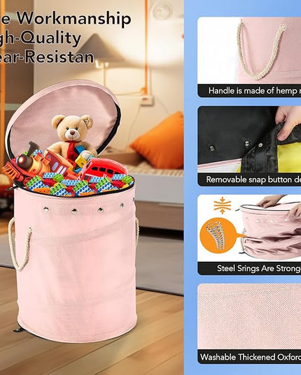 Toy Storage Basket + Play Mat for Kids Toy Chest Organizer Kids Toy Storage Organizer Foldable Big Storage Bins with Lids Large Toy Box for Boys Girls Toy Holders for Kids Rooms Nursery(Pink) - LeafyLoom