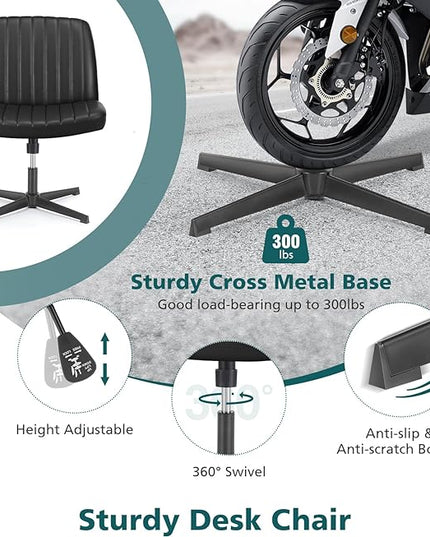 OLIXIS Cross Legged Armless Wide Adjustable Swivel Padded Home Office Desk Chair, Black - LeafyLoom