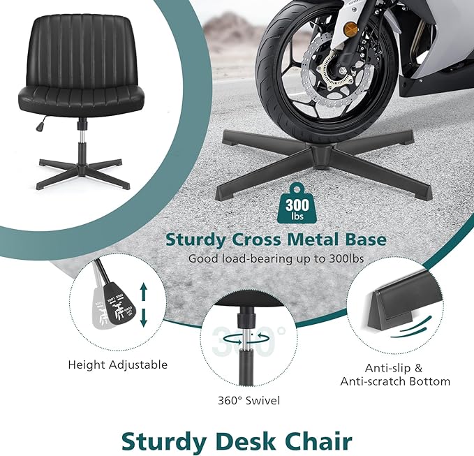 OLIXIS Cross Legged Armless Wide Adjustable Swivel Padded Home Office Desk Chair, Black - LeafyLoom