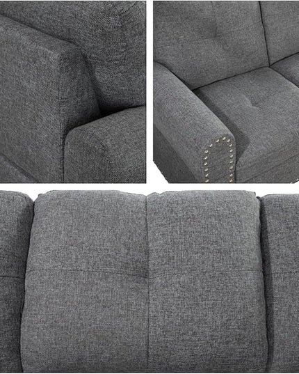 Sofa with Ottoman Modern Sectional Living Room, Bedroom, Office, L Shaped Couch Grey - LeafyLoom